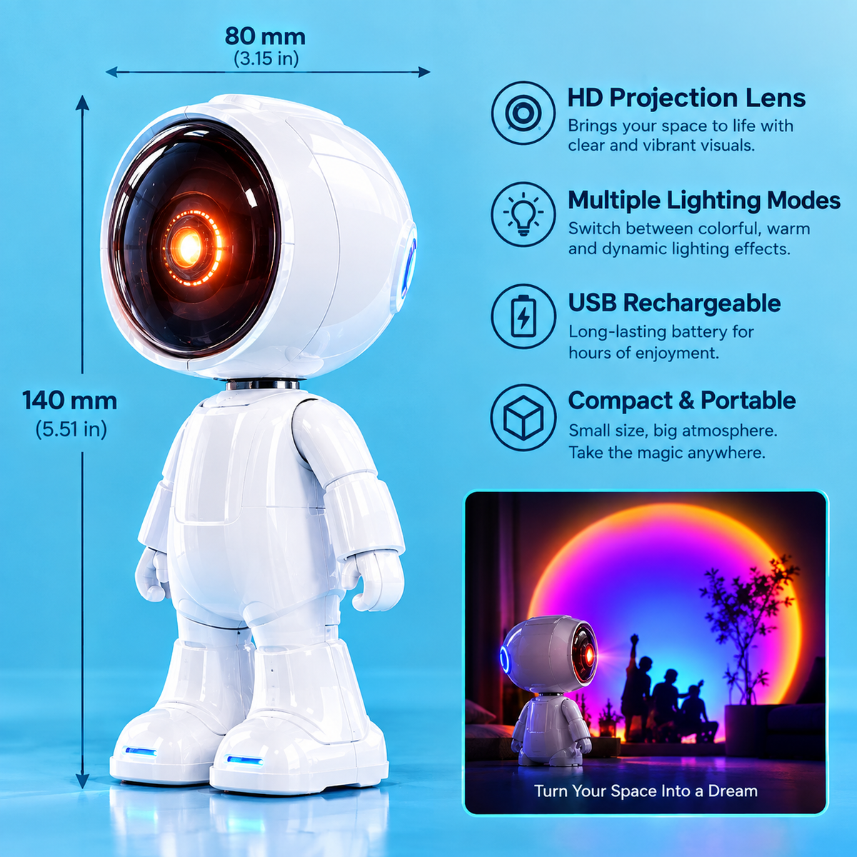 Mini Astronaut Sunset Projection Lamp